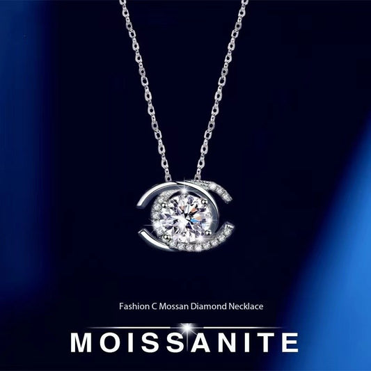 Mossan Diamond Necklace 925 Sterling Silver Double C Pendant Birthstone Jewelry Mother's Day Gift
