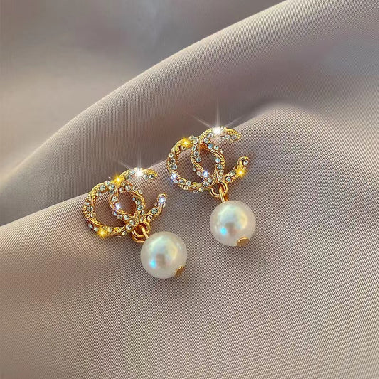 Women's Pearl Earrings 925 Silver Gold Plated Hypoallergenic Pearl Earrings Cubic Zirconia Pendant Earrings Elegant Jewelry Gifts